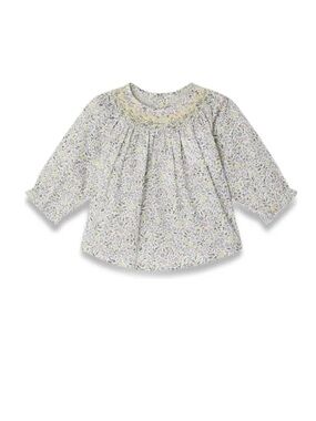 Bonpoint Nella Smocked Floral Baby Blouse in Pale Yellow & Lilac
